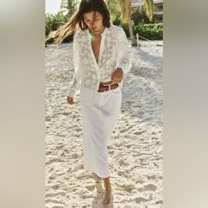 Zara Sheer White Floral Blouse